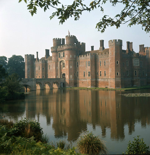 Herstmonceux Castle, 1440, fortified and moated brick built Renaissance manor house, Sussex, England